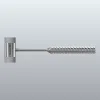 Shiny stainless steel surgical mallet with a knurled handle shown in side view against a gray gradient backdrop.