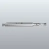 Long silver drill/milling bit with helical flutes shown horizontally on a gray gradient background.