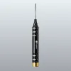 Vertical view of a compact precision screwdriver with a black ribbed grip, slim metal shaft, and gold end cap against a gradient background.