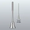 Dental scaler tools shown side by side; one has a flat rectangular blade and the other a long straight tip with a 2 mm measurement mark